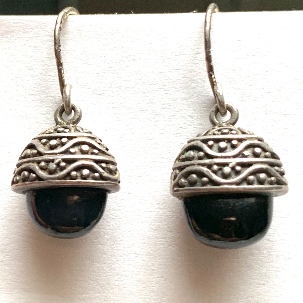 Black Onyx Silver Earrings